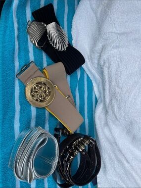 Set of Fashion Belts in Black, Beige, Silver